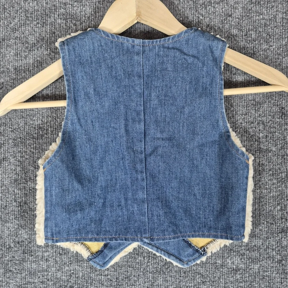 VTG Wrangler‎ Kids Denim Sherpa Vest Size 7 Western Cowboy